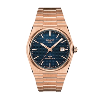 Men's Tissot PRX 40mm Powermatic 80 Automatic Watch with Blue Dial and Rose-Tone PVD Bracelet (Model: T1374073304100)