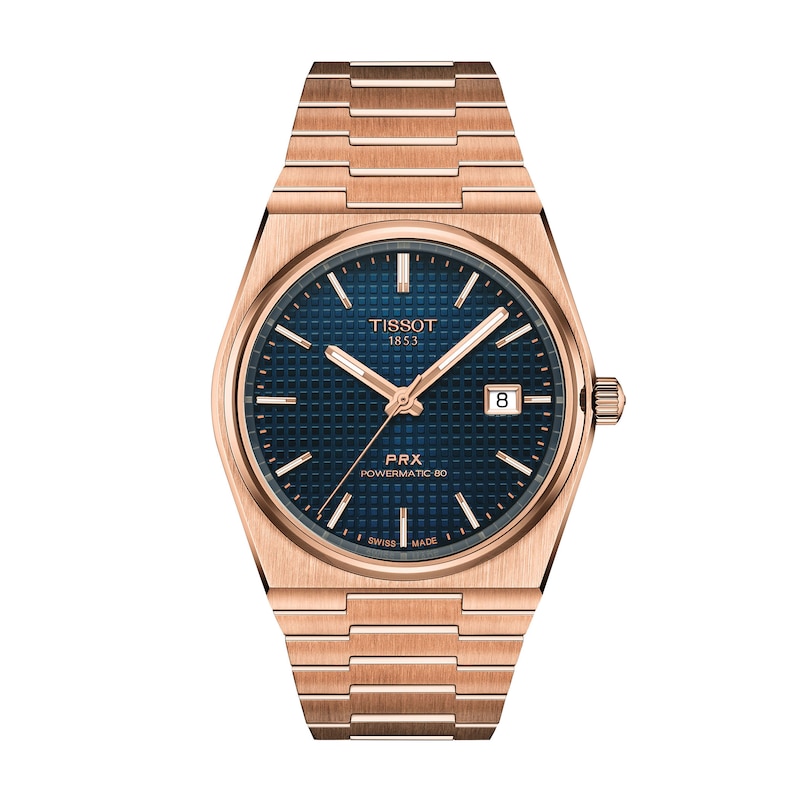 Main Image 1 of Men's Tissot PRX 40mm Powermatic 80 Automatic Watch with Blue Dial and Rose-Tone PVD Bracelet (Model: T1374073304100)