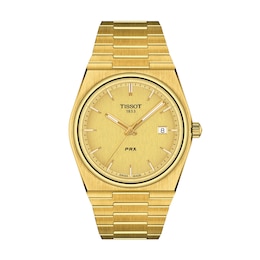 Men's Tissot PRX 40mm Analog Watch with Gold-Tone Dial and PVD Bracelet (Model: T1374103302100)