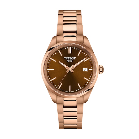 Unisex Tissot PR 100 Analog Watch with Brown Dial and Rose-Tone PVD Bracelet (Model: T1502103329100)