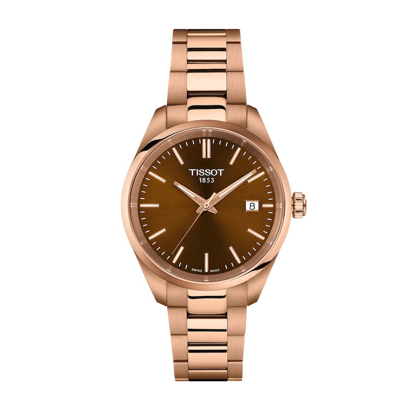 Main Image 1 of Unisex Tissot PR 100 Analog Watch with Brown Dial and Rose-Tone PVD Bracelet (Model: T1502103329100)