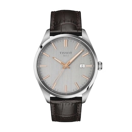 Men's Tissot PR 100 Analog Watch with Two-Tone Dial and Brown Leather Strap (Model: T1504101603100)