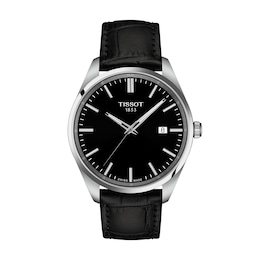 Men's Tissot PR 100 Analog Watch with Black Dial and Black Leather Strap (Model: T1504101605100)