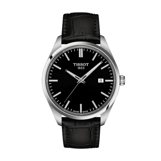 Men's Tissot PR 100 Analog Watch with Black Dial and Black Leather Strap (Model: T1504101605100)