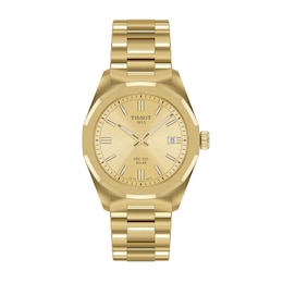 Unisex Tissot PRC 100 Solar Watch with Gold-Tone Dial and PVD Bracelet (Model: T1518223302100)