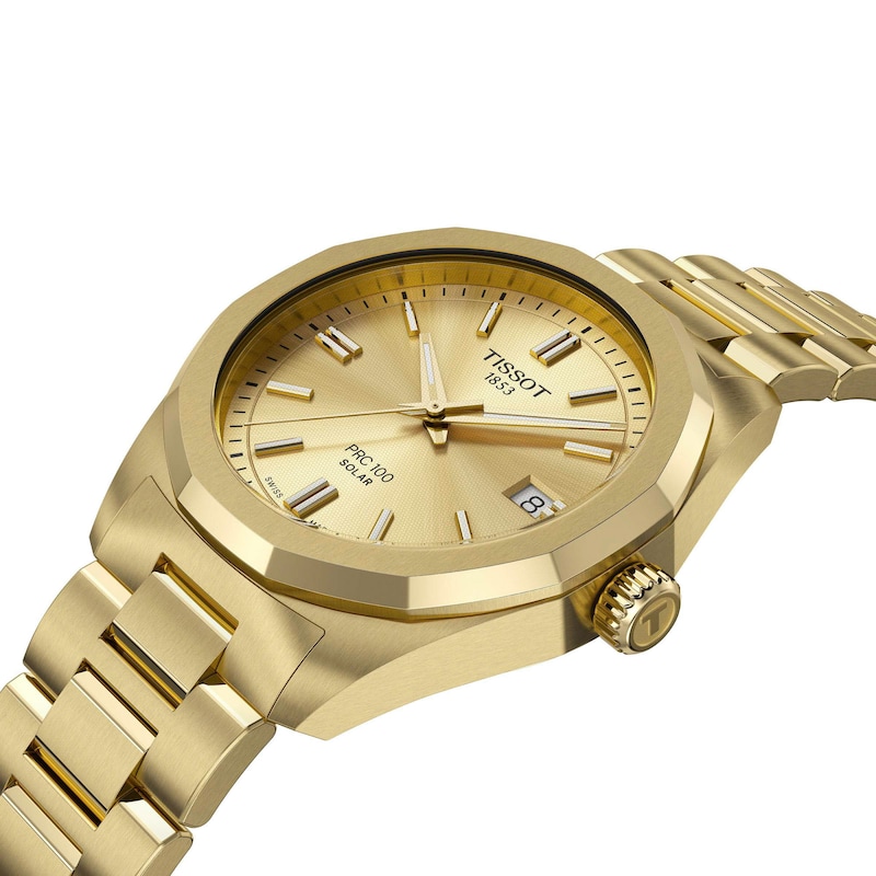Main Image 5 of Unisex Tissot PRC 100 Solar Watch with Gold-Tone Dial and PVD Bracelet (Model: T1518223302100)