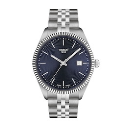 Men's Tissot Ballade Analog Watch with Navy Blue Dial and Stainless Steel Bracelet (Model: T1564101104100)