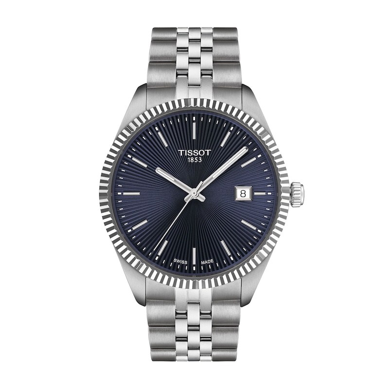 Main Image 1 of Men's Tissot Ballade Analog Watch with Navy Blue Dial and Stainless Steel Bracelet (Model: T1564101104100)