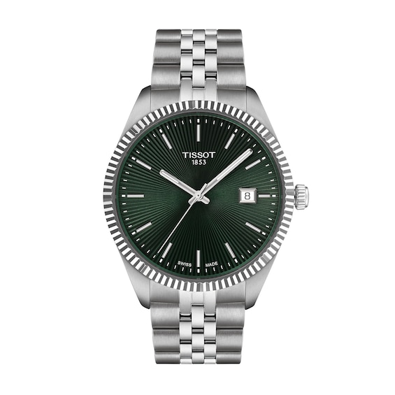 Men's Tissot Ballade Analog Watch with Green Dial and Stainless Steel Bracelet (Model: T1564101109100)