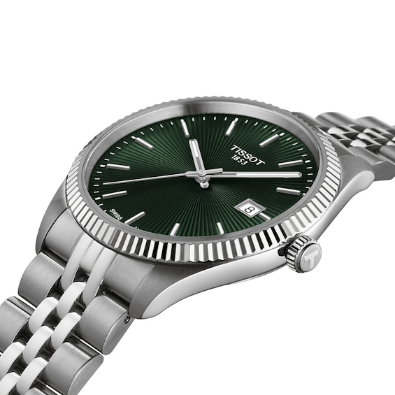 Men's Tissot Ballade Analog Watch with Green Dial and Stainless Steel Bracelet (Model: T1564101109100)