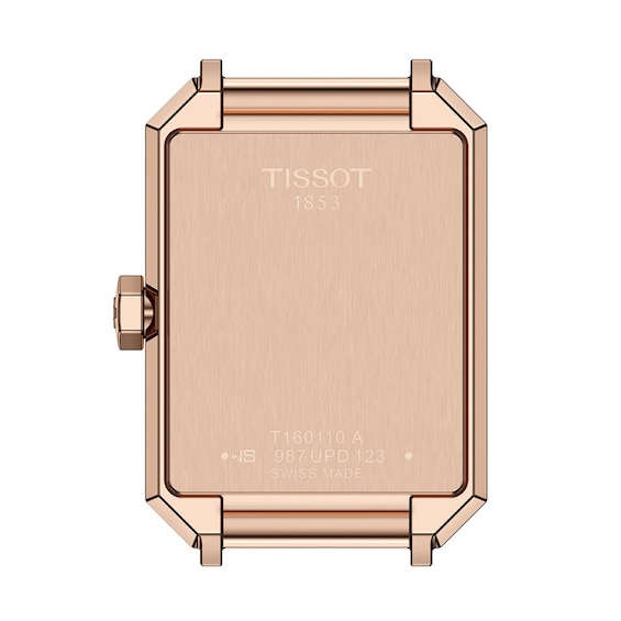 Ladies' Tissot SRV Watch in Rose Gold-Tone PVD with Mother-of-Pearl Dial and Black Leather Strap (Model: T1601103611300)