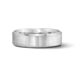 6.0mm Brushed Center Beveled Edge Wedding Band in 10K White Gold