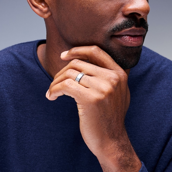 6.0mm Brushed Center Beveled Edge Wedding Band in 10K White Gold