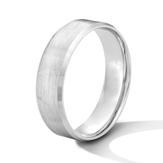 6.0mm Brushed Center Beveled Edge Wedding Band in 10K White Gold
