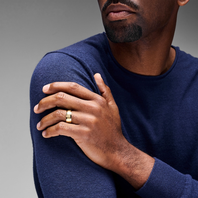 Main Image 2 of Men's 8.0mm Brushed Stepped Edge Wedding Band in 14K Gold