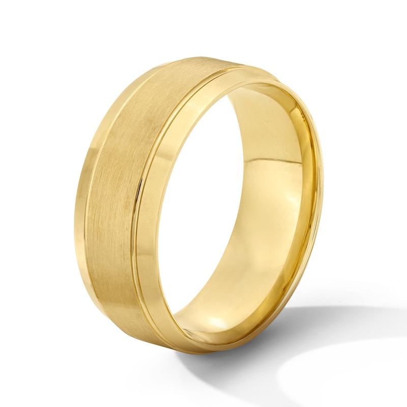 Main Image 3 of Men's 8.0mm Brushed Stepped Edge Wedding Band in 14K Gold
