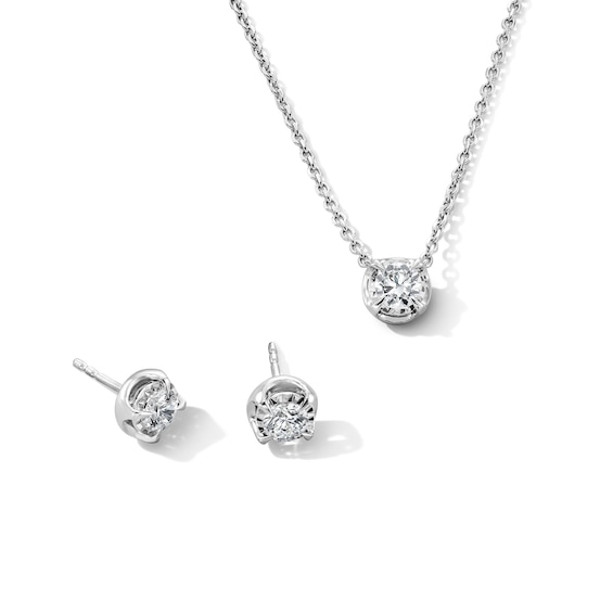 1 CT. T.w. Certified Lab-Grown Diamond Solitaire Pendant and Stud Earrings Set in Sterling Silver (F/Vs2)