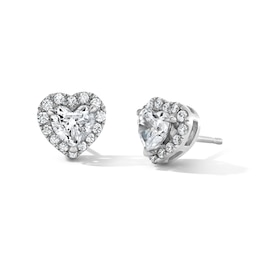 1 CT. T.W. Certified Heart-Shaped Lab-Grown Diamond Frame Stud Earrings in Sterling Silver (F/VS2)