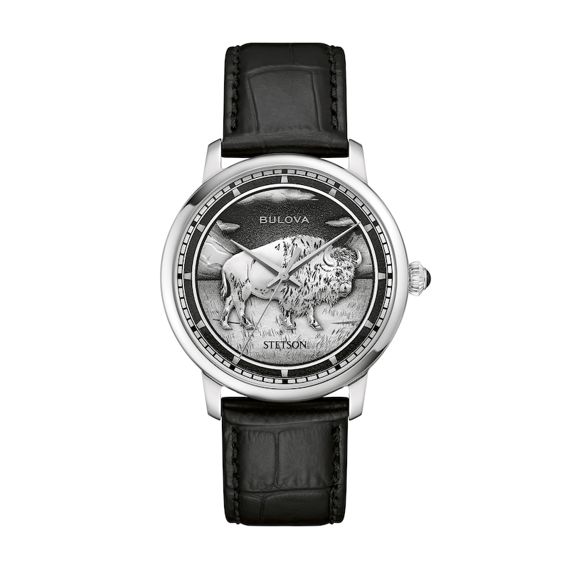 Main Image 1 of Men's Bulova x Stetson Bison Automatic Watch with Medallion Dial and Black Leather Strap (Model: 96A333)