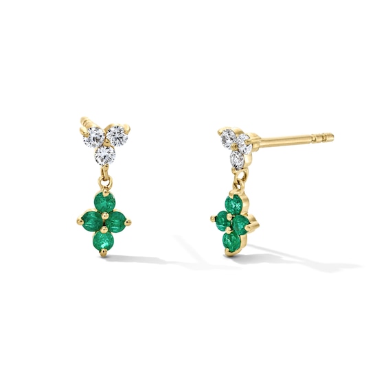 1/10 CT. T.w. Diamond and Emerald Quartet Drop Earrings in 10K Gold