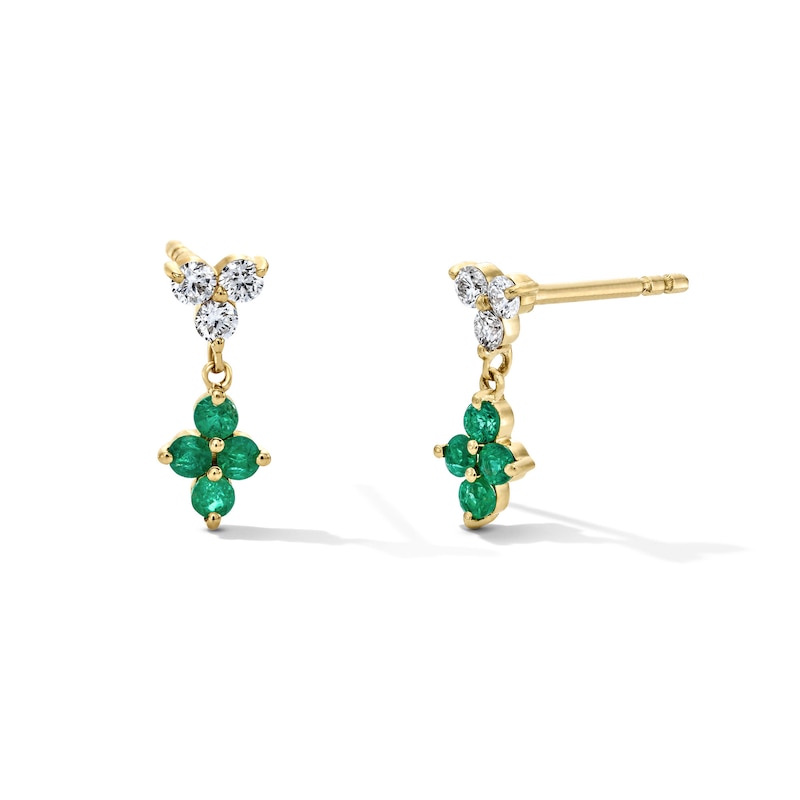 Main Image 1 of 1/10 CT. T.W. Diamond and Emerald Quartet Drop Earrings in 10K Gold
