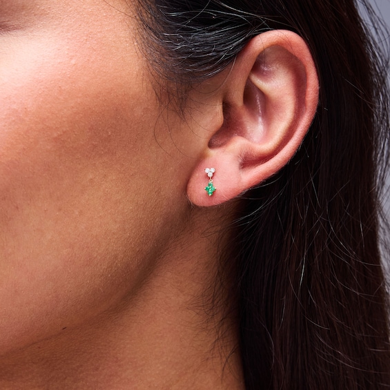 1/10 CT. T.w. Diamond and Emerald Quartet Drop Earrings in 10K Gold