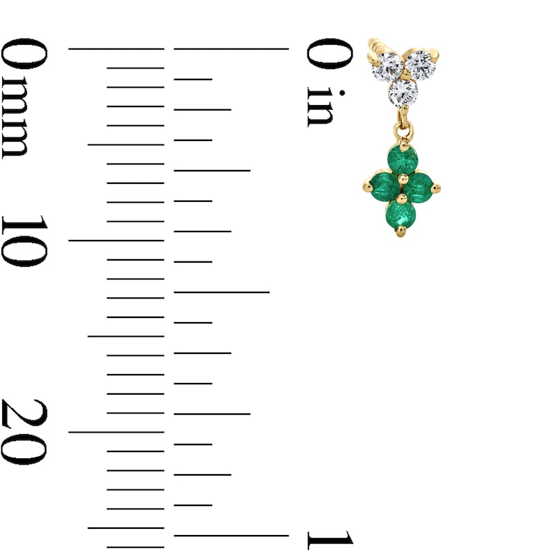 Main Image 3 of 1/10 CT. T.W. Diamond and Emerald Quartet Drop Earrings in 10K Gold