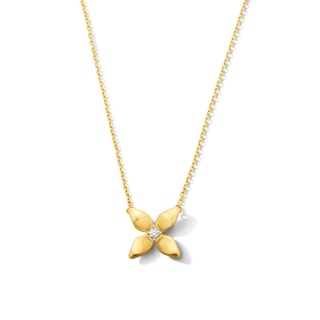 Flower Necklace with Diamond Accents in 10K Gold - 18"