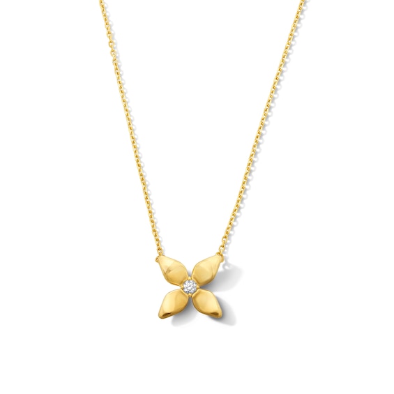 Flower Necklace with Diamond Accents in 10K Gold - 18"