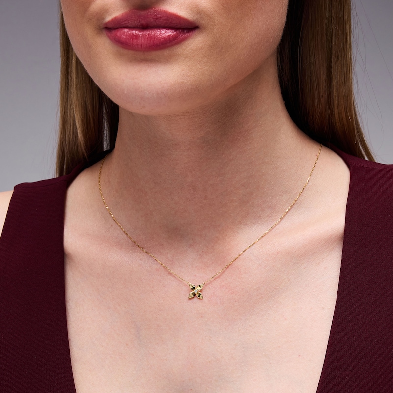 Main Image 2 of Flower Necklace with Diamond Accents in 10K Gold - 18"