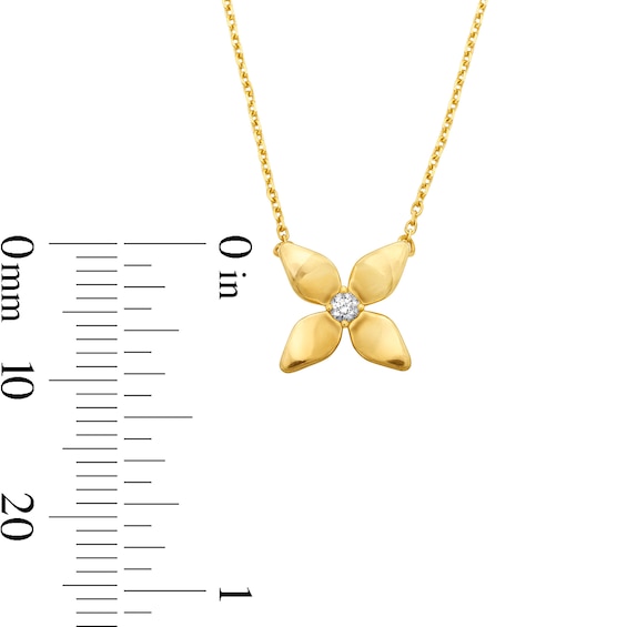 Flower Necklace with Diamond Accents in 10K Gold - 18"