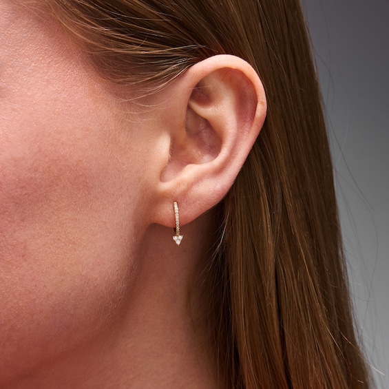 1/5 CT. T.w. Diamond Triangle Drop Hoop Earrings in 10K Gold