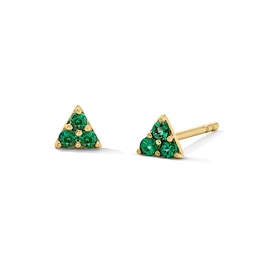 Emerald Triangle Three-Stone Stud Earrings in 10K Gold