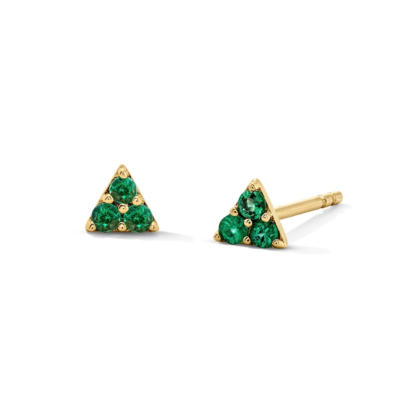 Main Image 1 of Emerald Triangle Three-Stone Stud Earrings in 10K Gold
