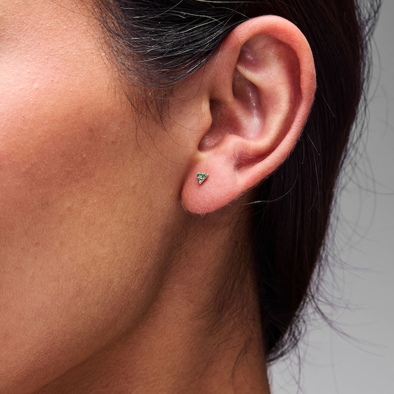 Emerald Triangle Three-Stone Stud Earrings in 10K Gold