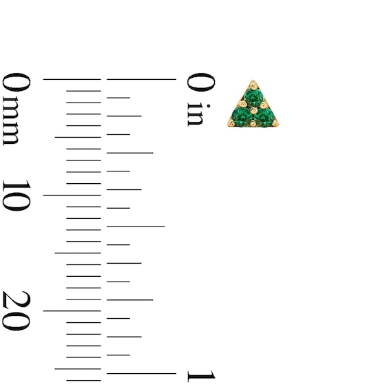 Emerald Triangle Three-Stone Stud Earrings in 10K Gold