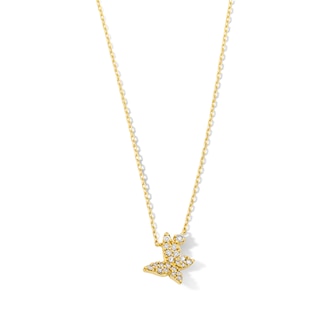 1/8 CT. T.W. Diamond Tilted Butterfly Necklace in 10K Gold 18”