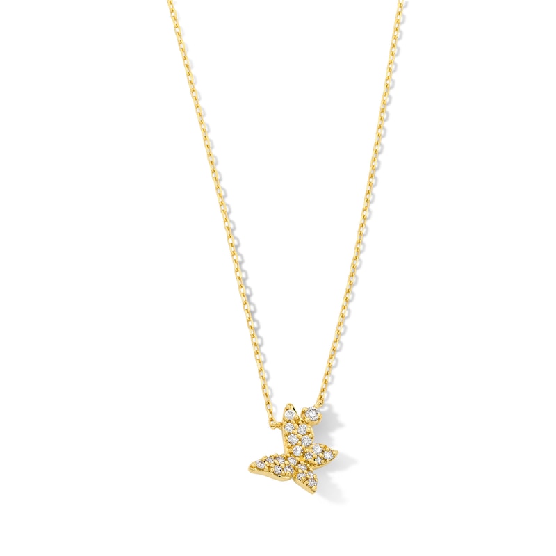 Main Image 1 of 1/8 CT. T.W. Diamond Tilted Butterfly Necklace in 10K Gold 18”