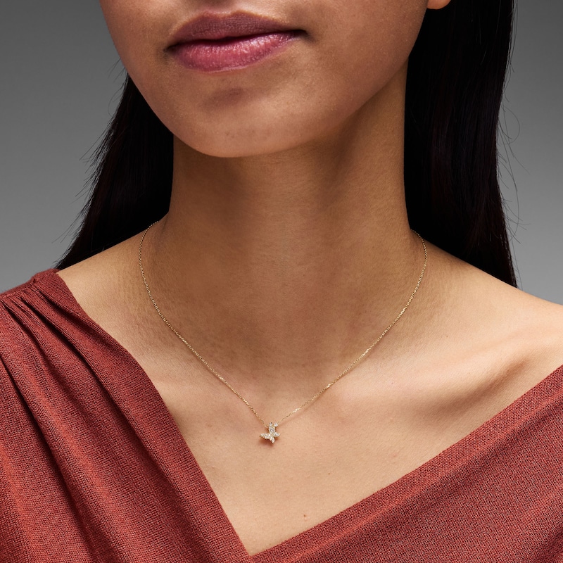 Main Image 2 of 1/8 CT. T.W. Diamond Tilted Butterfly Necklace in 10K Gold 18”