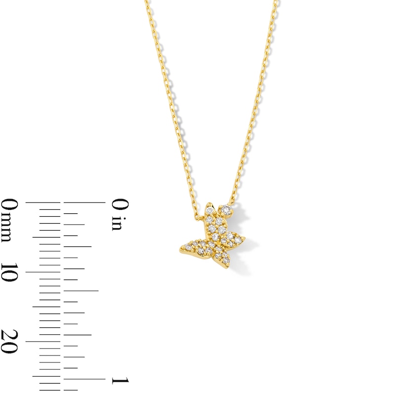 Main Image 3 of 1/8 CT. T.W. Diamond Tilted Butterfly Necklace in 10K Gold 18”