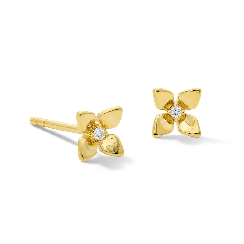 Main Image 1 of Flower Mini Stud Earrings with Diamond Accents in 10K Gold