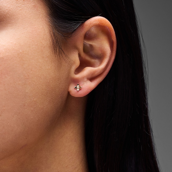 Flower Mini Stud Earrings with Diamond Accents in 10K Gold