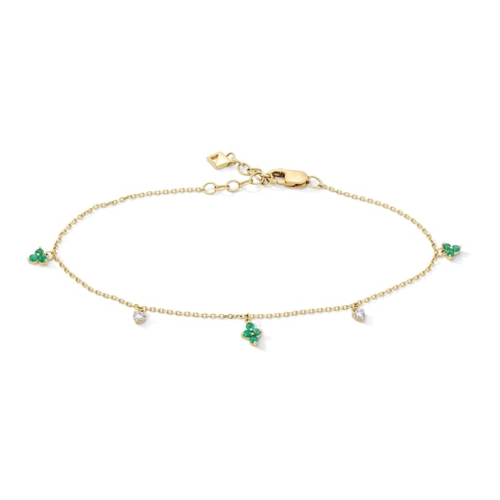1/20 CT. T.w. Diamond and Emerald Quartet Dangle Station Bracelet in 10K Gold - 7"