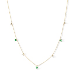 Emerald and 1/15 CT. T.W. Diamond Station Necklace in 10K Gold - 18"