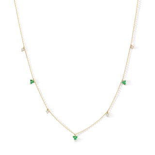 Emerald and 1/15 CT. T.W. Diamond Station Necklace in 10K Gold - 18"