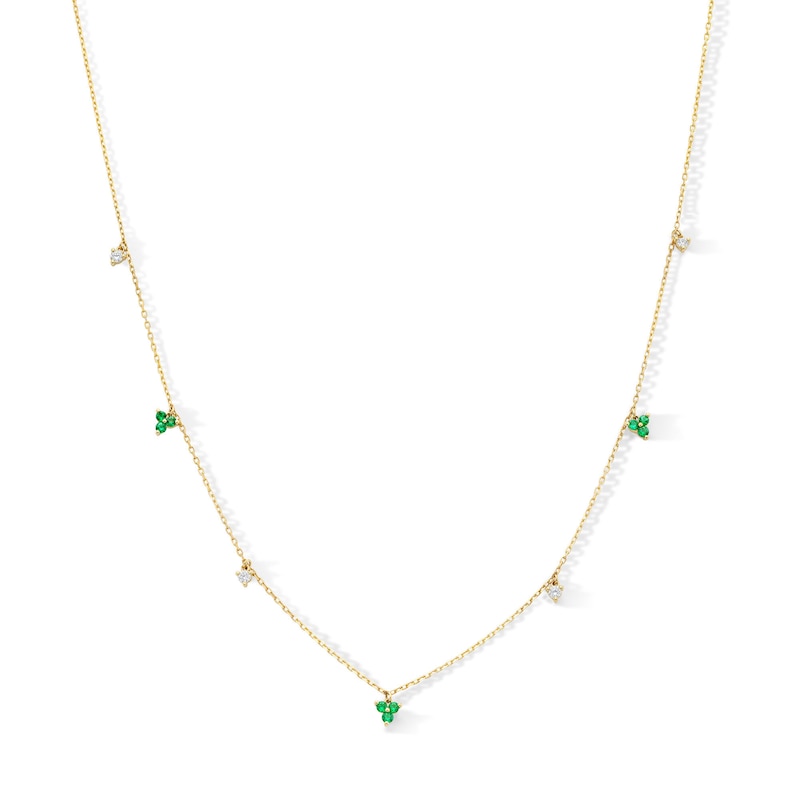 Main Image 1 of Emerald and 1/15 CT. T.W. Diamond Station Necklace in 10K Gold - 18"