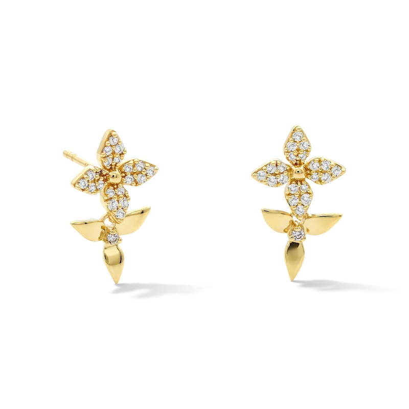 Main Image 1 of 1/5 CT. T.W. Diamond Double Flower Drop Earrings in 10K Gold