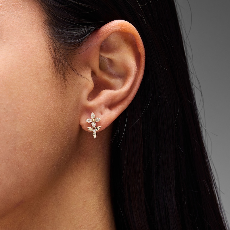 Main Image 2 of 1/5 CT. T.W. Diamond Double Flower Drop Earrings in 10K Gold