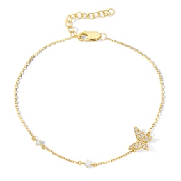 1/6 CT. T.W. Diamond Butterfly Bracelet in 10K Gold - 7"