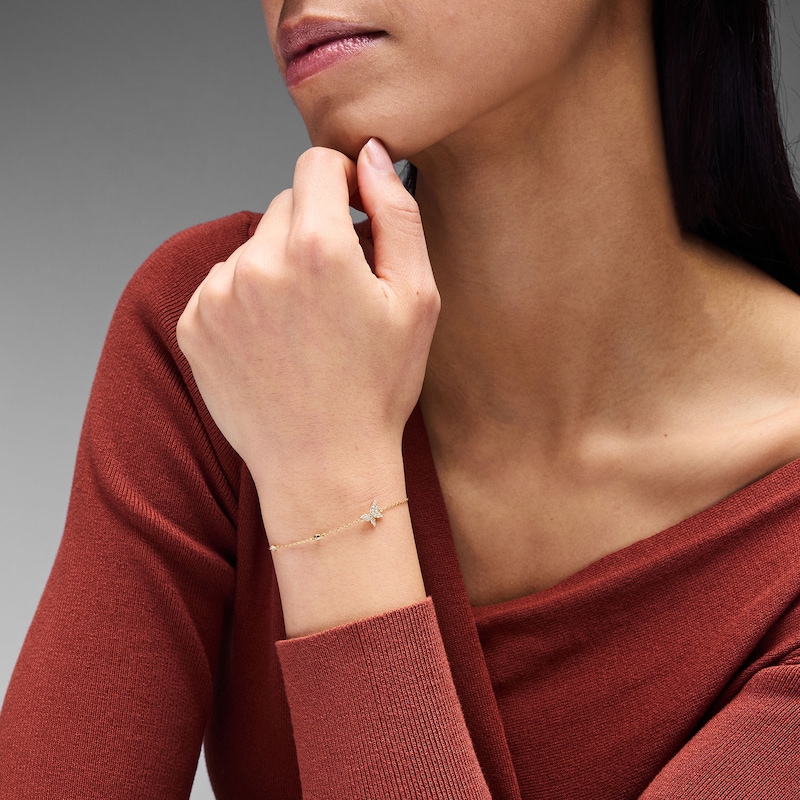 Main Image 2 of 1/6 CT. T.W. Diamond Butterfly Bracelet in 10K Gold - 7"